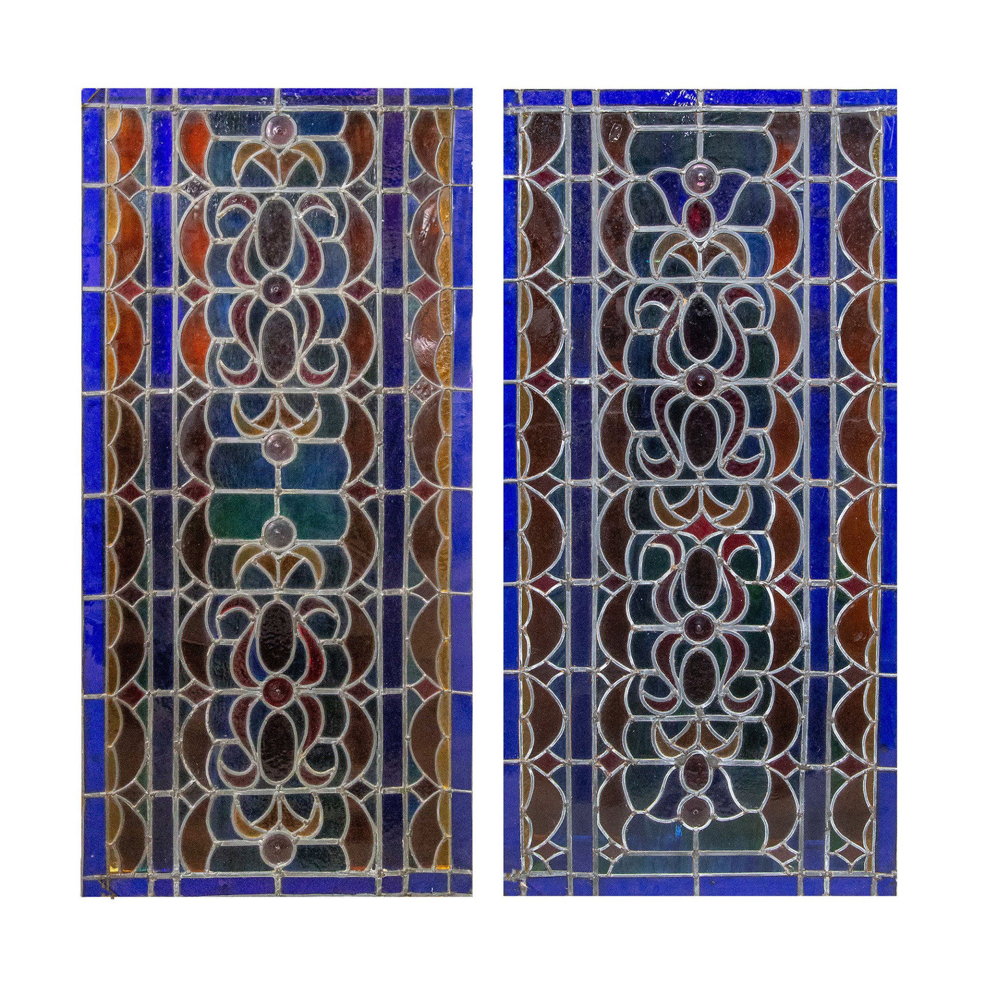 Coppia vetrate, vetro e piombo, Epoca '800, Pair of stained-glass windows, glass and lead, 19th century
